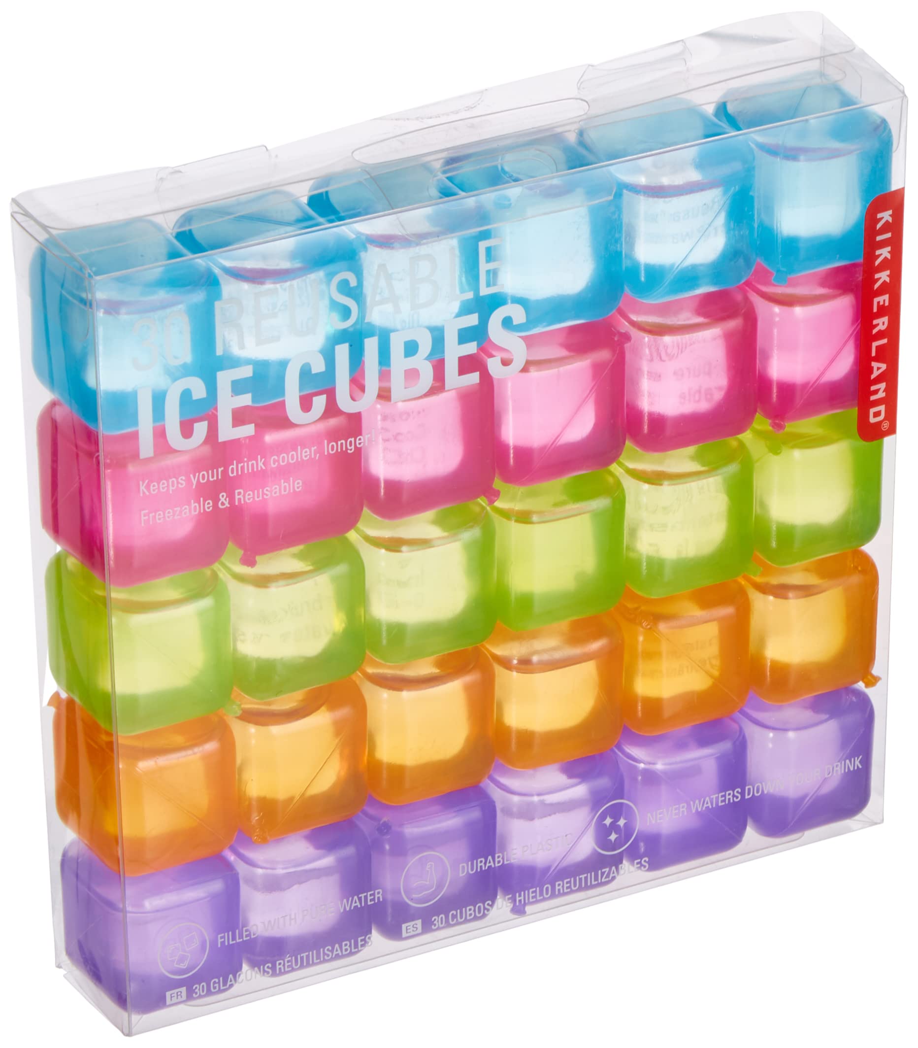 Kikkerland Reusable Ice Cubes, Set Of 30, Multicolor